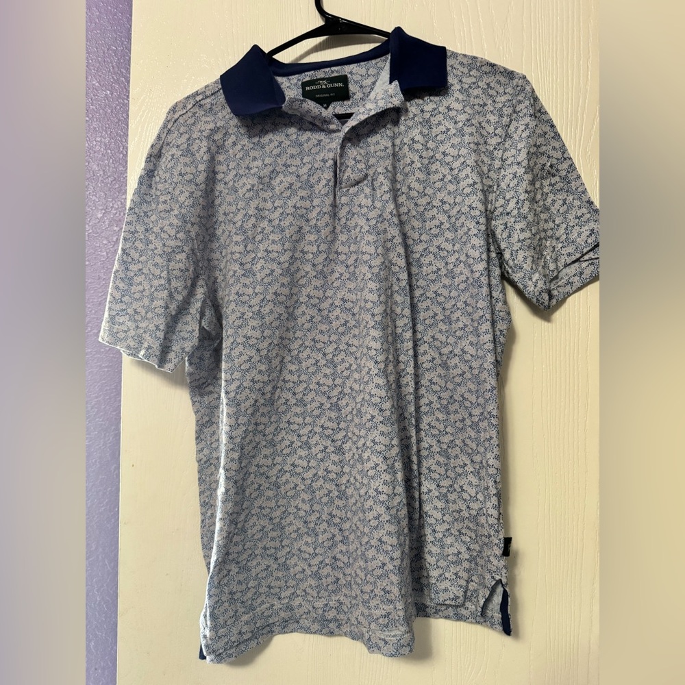 Rodd & Gunn Blue Floral Print Polo with Navy Collar